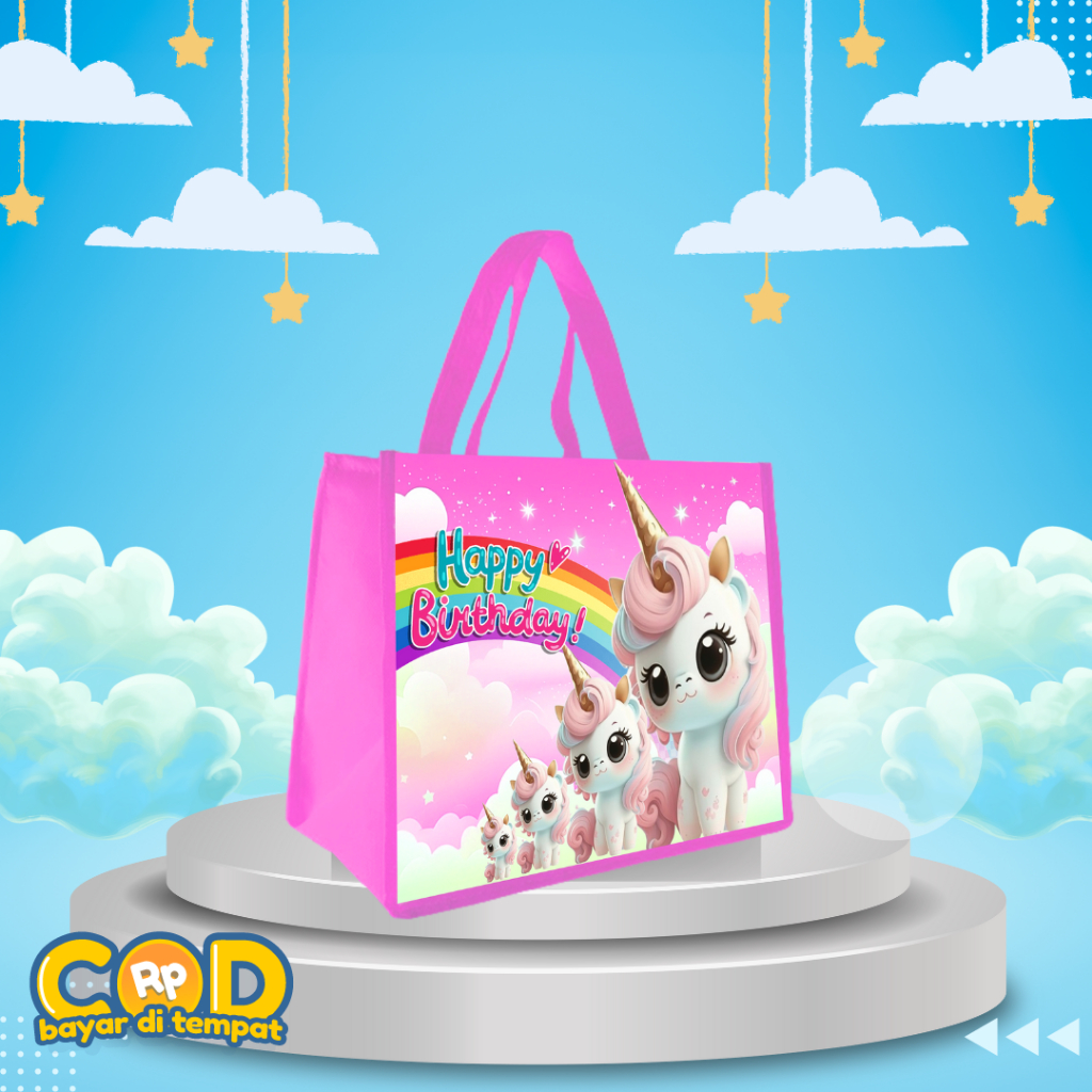 

50pcs Tas Ultah Karakter UNICORN / Tas Ultah Anak / Tas Souvenir / Tas Ultah Murah / goodiebag murah