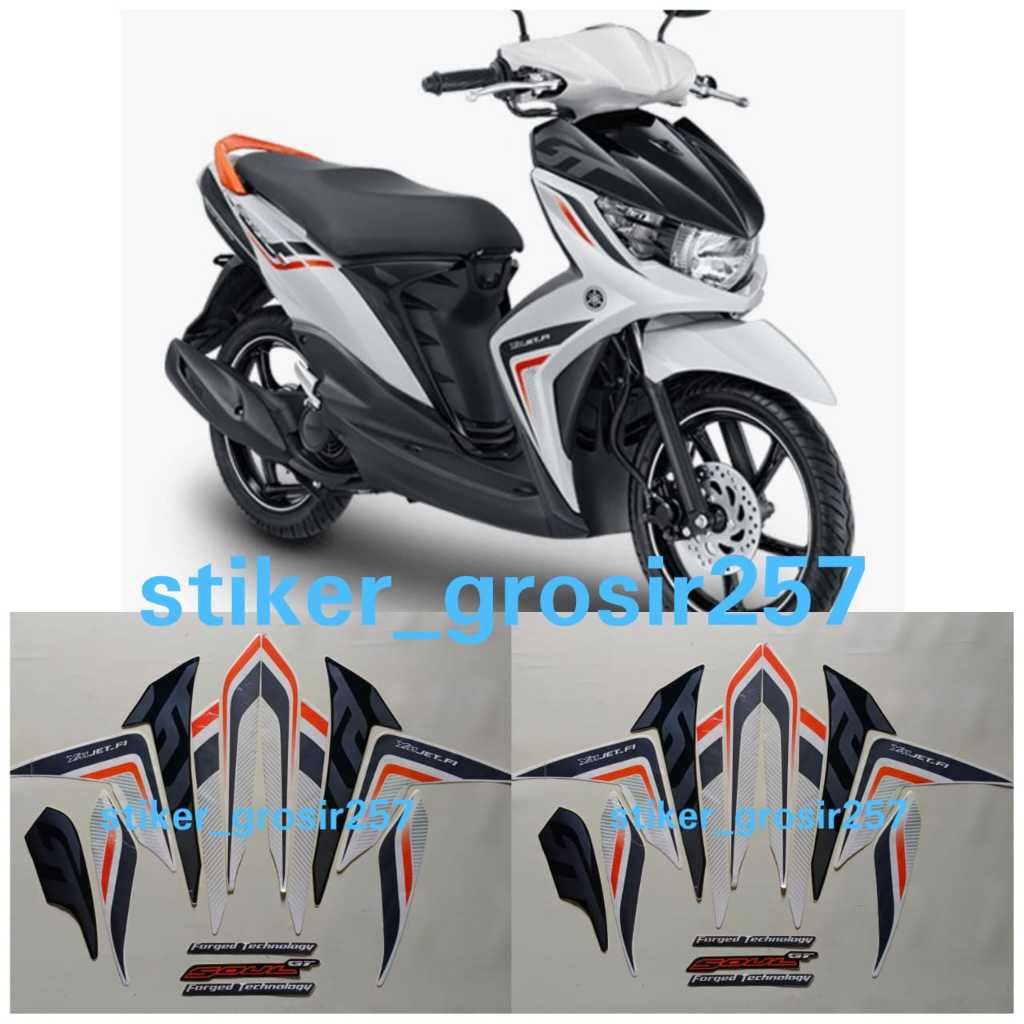 STIKER STRIPING & LIS BODY MOTOR YAMAHA MIO SOUL GT 2014 PUTIH HITAM STANDAR