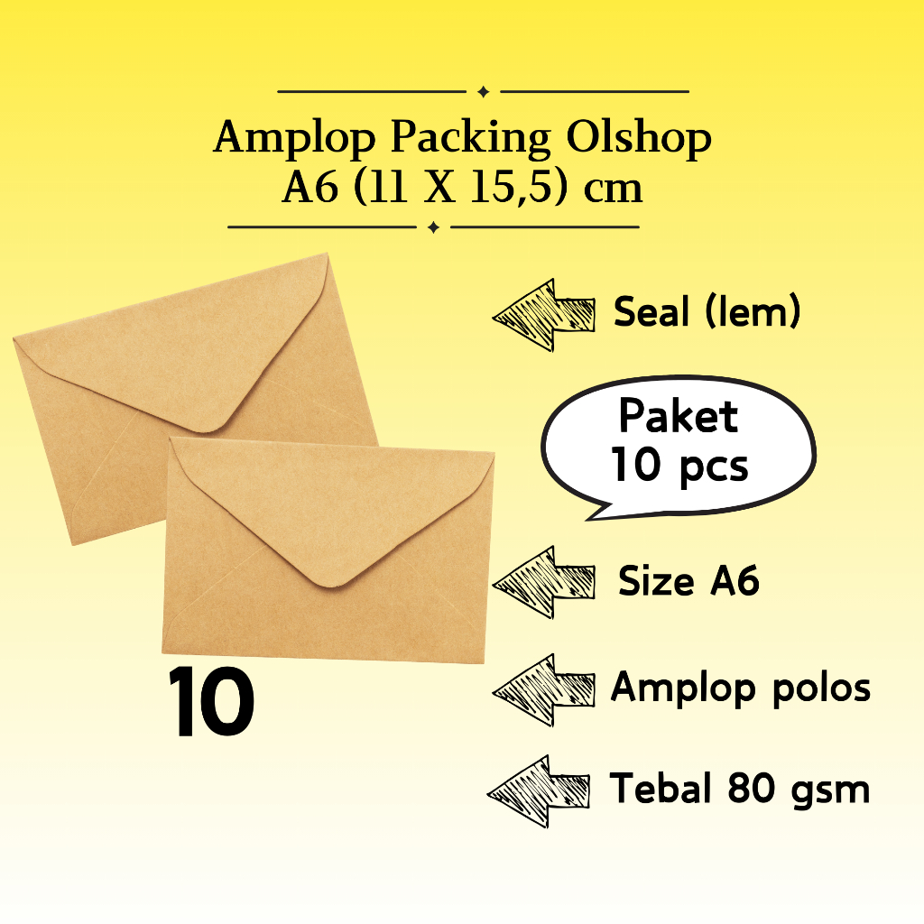 

10 Pcs Baronial - Amplop Packaging Kraft Potrait Amplop Klasik Coklat Polos Seal (Pakai Lem) 11 x 15,5 cm