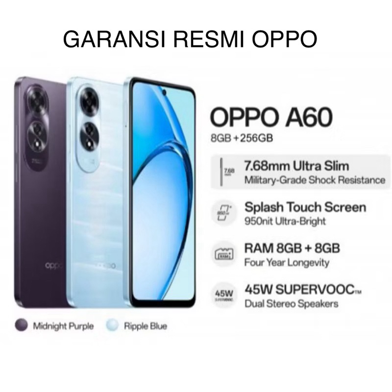 Oppo A60 8/128GB-Oppo A18 Ram 4/128GB Garansi Resmi [BARU]