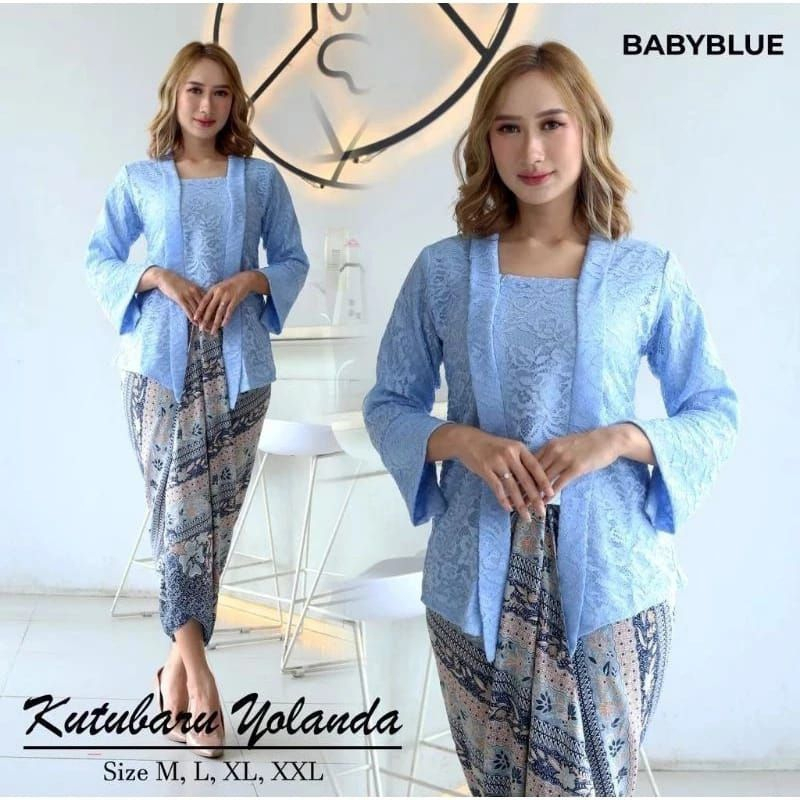 Setelan Kebaya Modern Set Kebaya Wisuda Brokat Kutubaru Baby Blue Dan Rok Lilit Batik Lainnya