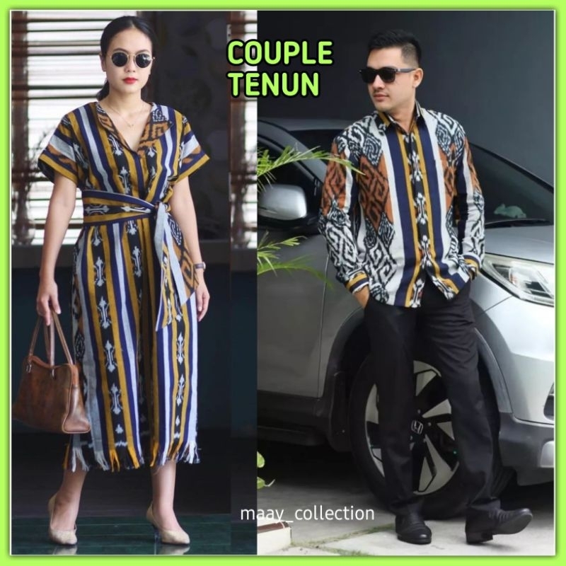 Baju set couple tenun etnik jepara terbaru tunik tenun dan kemeja tenun dijual terpisah