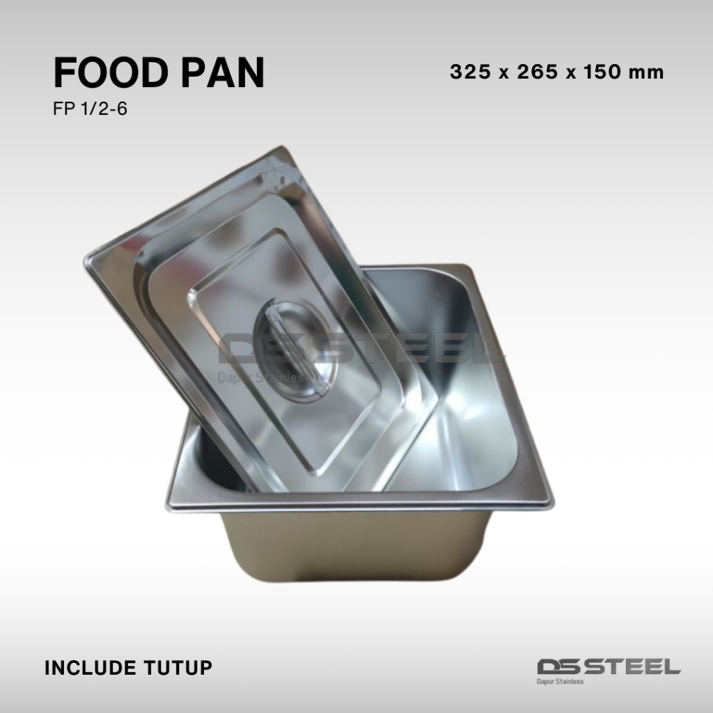 DS STEEL Food Pan Stainless Steel | GN Pan | Tempat Makanan Stainless Steel Include Tutup