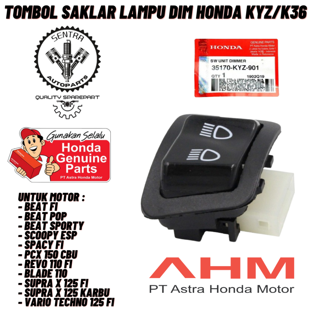 Original AHM Saklar Tombol Lampu Switch Dim Honda Beat FI Pop Sporty Scoopy ESP Vario Techno 125 FI 