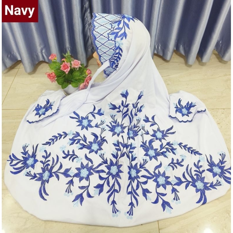 New Mukena Terusan Dewasa Motif Bordir Bunga Krisan Mempesona Indah