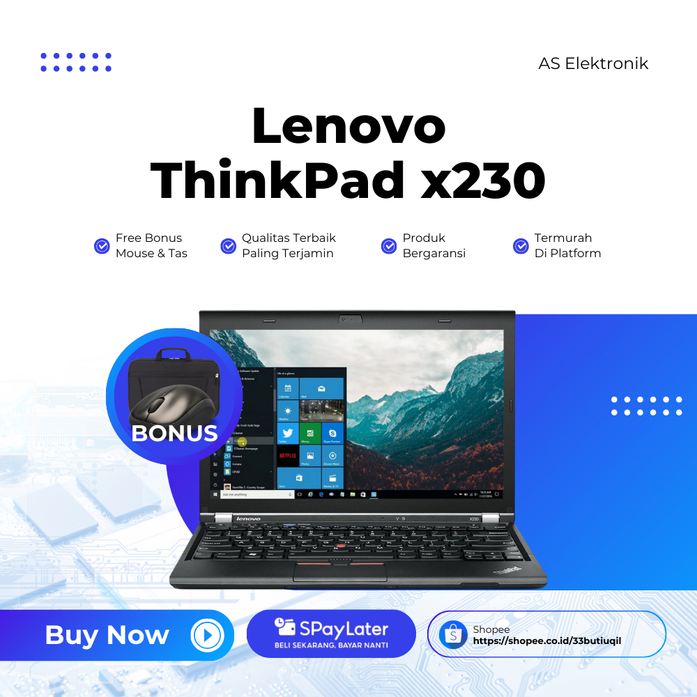 PALING ORI LENOVO THINKPAD X230 CORE i3 RAM 4GB/512SSD / WIN 10 - Bonus Tas Laptop & Mouse