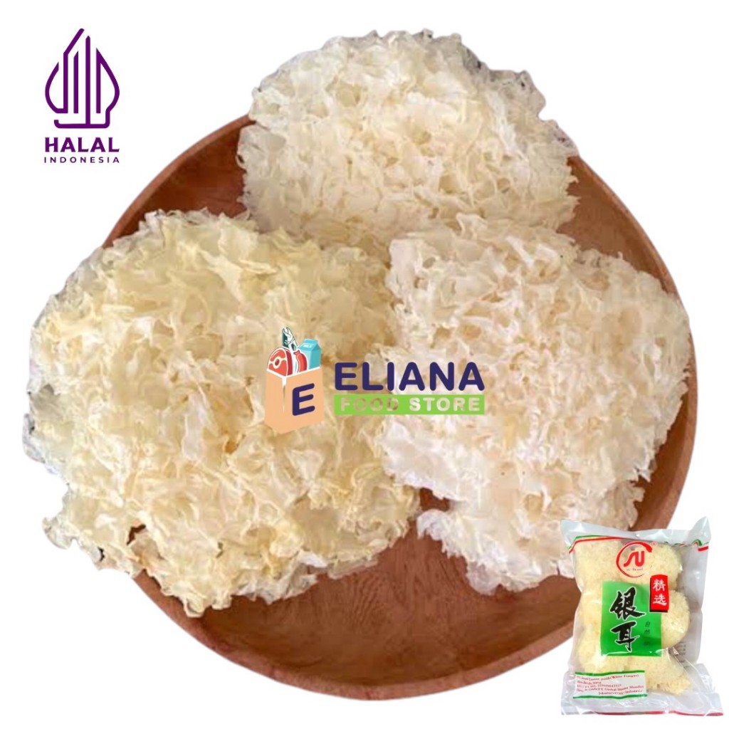 

SUPER PREMIUM JAMUR PUTIH SALJU / JAMUR ES SU BRAND / WHITE DRIED FUNGUS 50 - 100 GR