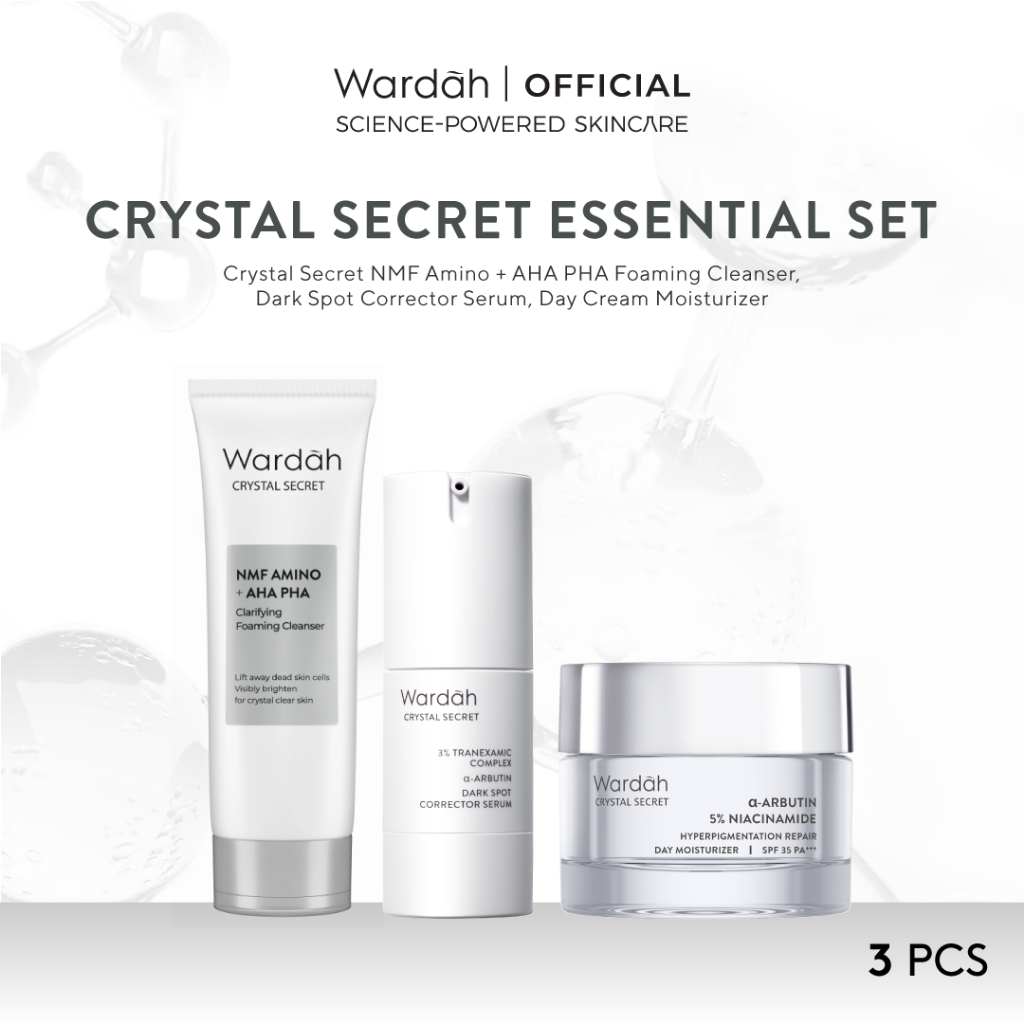 WARDAH Crystal Secret Essential Package (Cleanser 100 ml, Serum 20 ml, Day Cream 30 g) - Rangkaian S