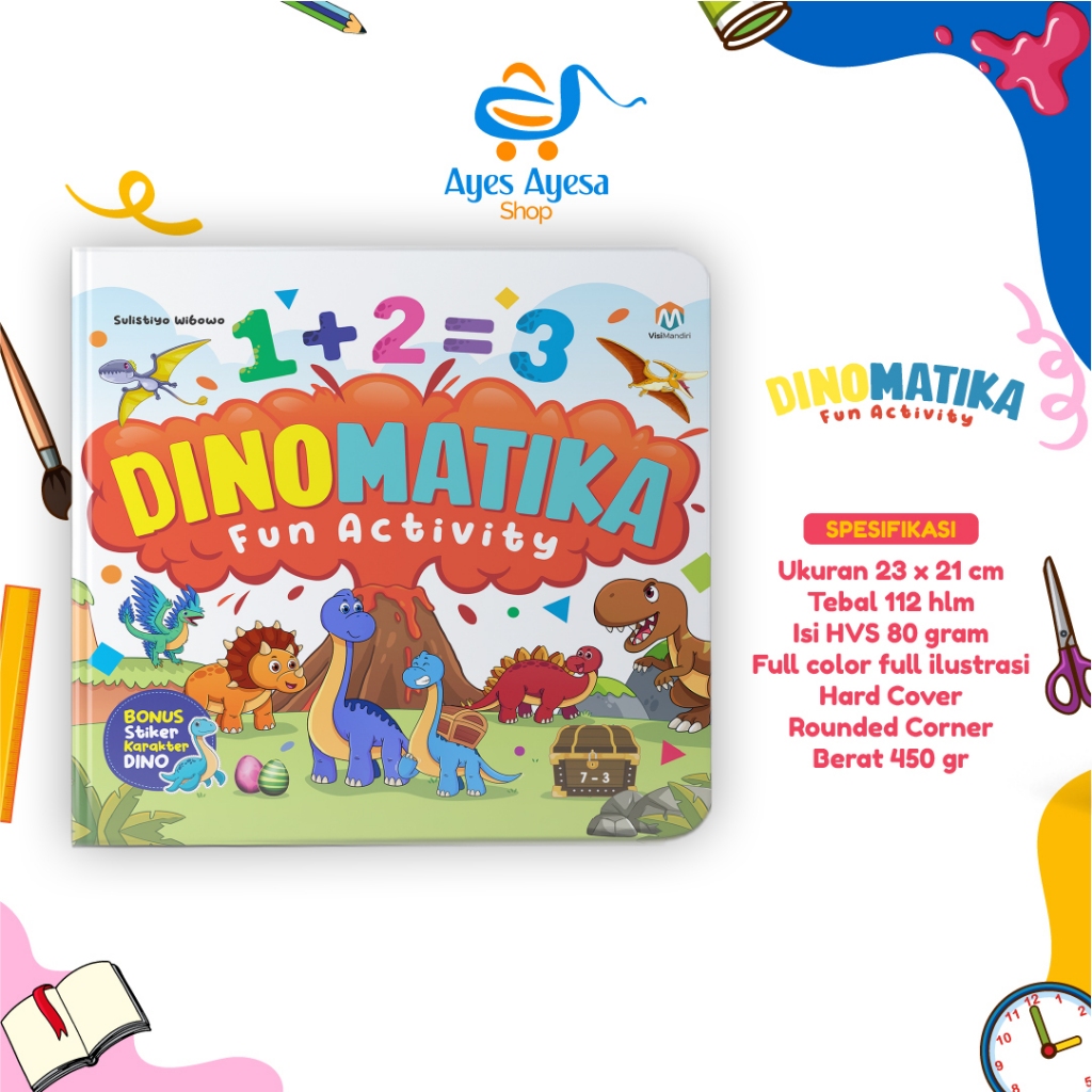 BUKU DINOMATIKA FUN ACTIVITY aktivitas book edukasi anak 2 3 4 5 tahun STIKER sticker DINOSAURUS luc