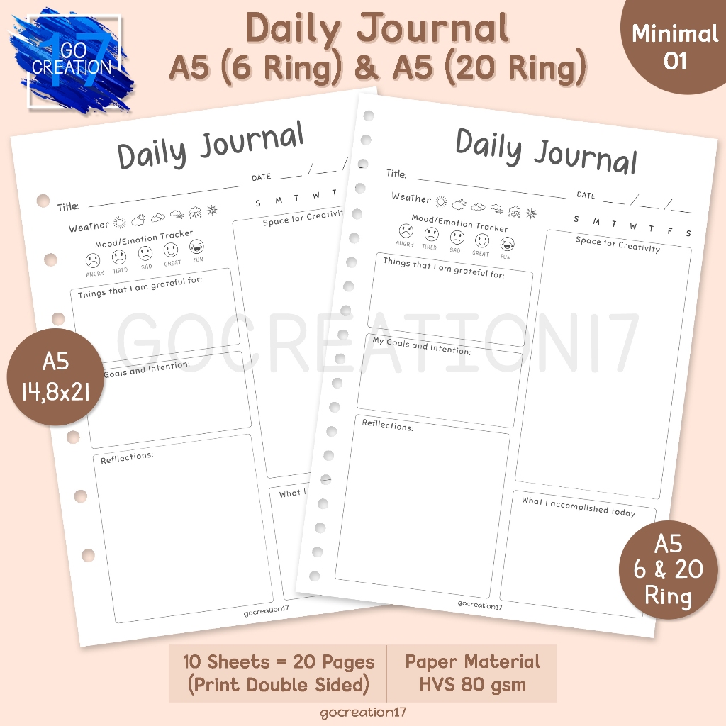 

Buku Planner Kertas Isi Binder Daily Journal Simple Minimalis A5