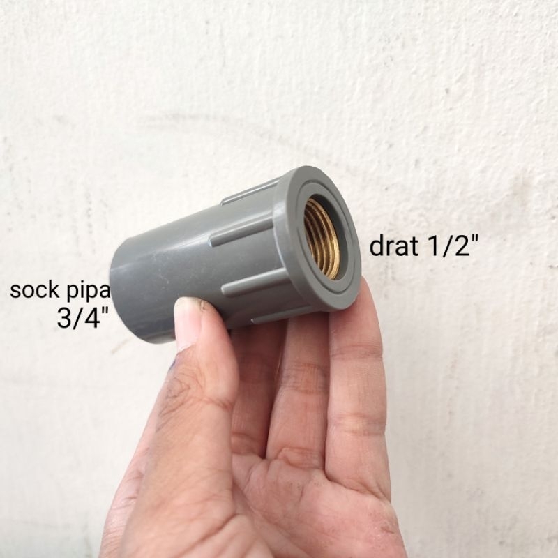 sambungan sock drat dalam 1/2 ke sock pipa 3/4 inch pvc rucika aw tebal 1/2" x 3/4"