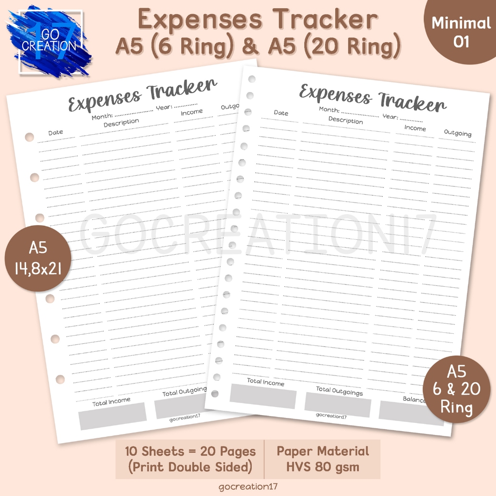 

Buku Planner Kertas Isi Binder Expenses Tracker Simple Minimalis A5