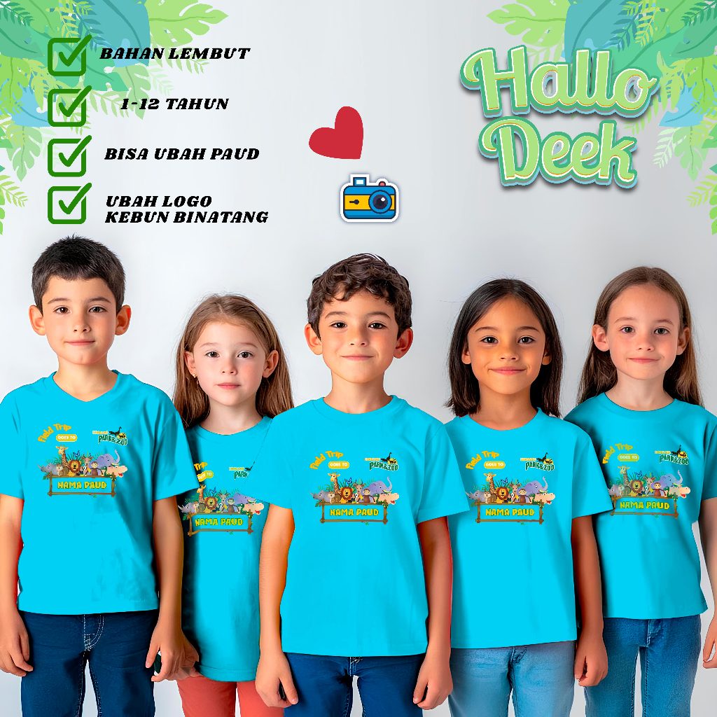 KAOS CUSTOM KELAS PAUD TK SD SERAGAM LIBURAN ANAK KARAKTER HEWAN GERATS NAMA ANAK