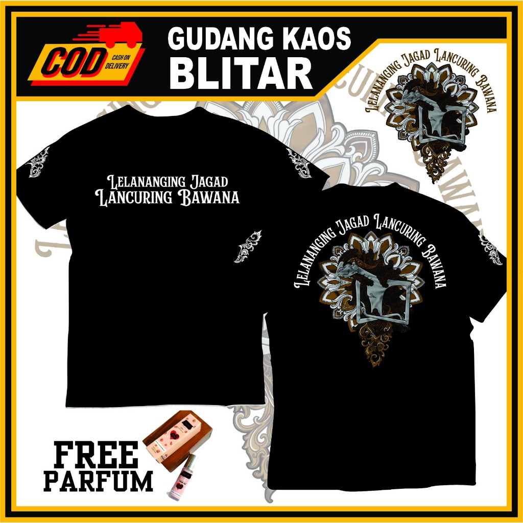 Kaos Polos Jumbo Baju Katun Premium Design Perwayangan LELANANGING JAGAD Tshirt Big Size Murah Atasa