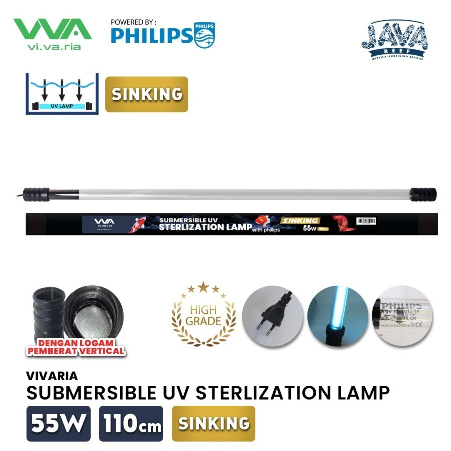 Vivaria UVC with Phillips 55W PANJANG 110 cm - LAMPU UV KOLAM/Akuarium - Sinking