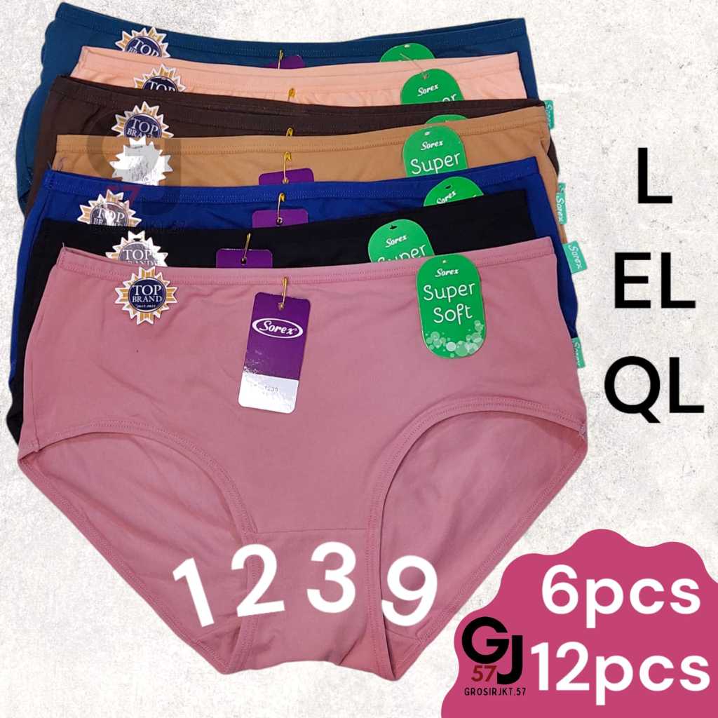 6 Pcs & 12 Pcs Celana Dalam Wanita Sorex 1239 XXL XL L CD Super Soft Celana Dalam Midi Elastis Origi