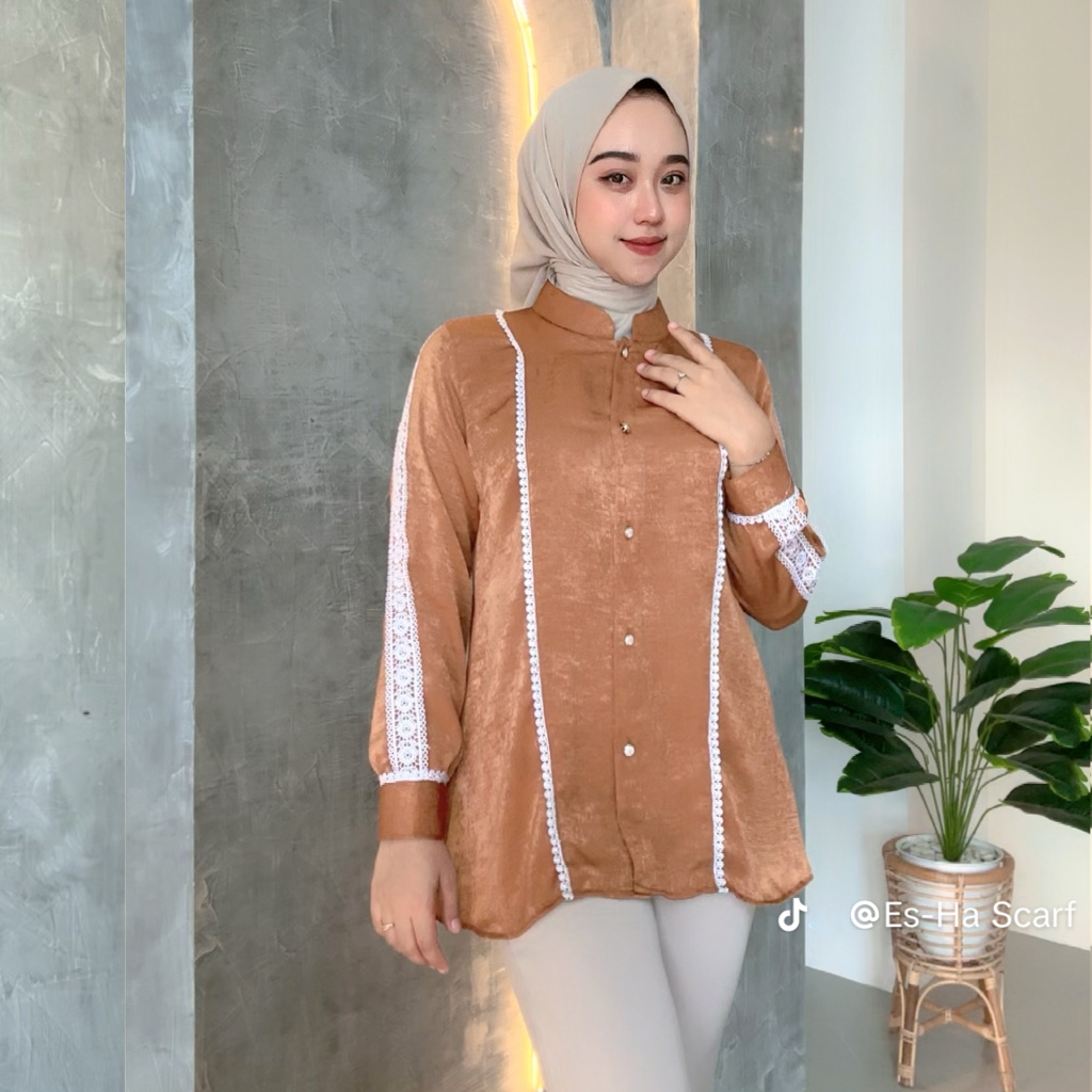 FELICIA BLOUSE KEMEJA WANITA//OUTFIT REMAJA DEWASA BY ESHA SCARF