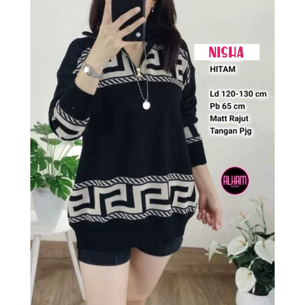 Nisha Top Alham Atasan Blouse Rajut Wanita Jumbo Ld 120 - 130 XXXL Knit Import