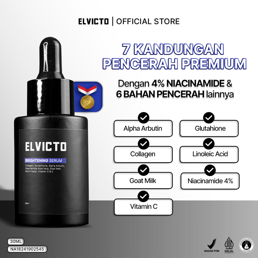 ELVICTO BRIGHTENING SERUM | Serum Pria untuk Mencerahkan Wajah, Menghilangkan Flek Hitam|Mengandung 