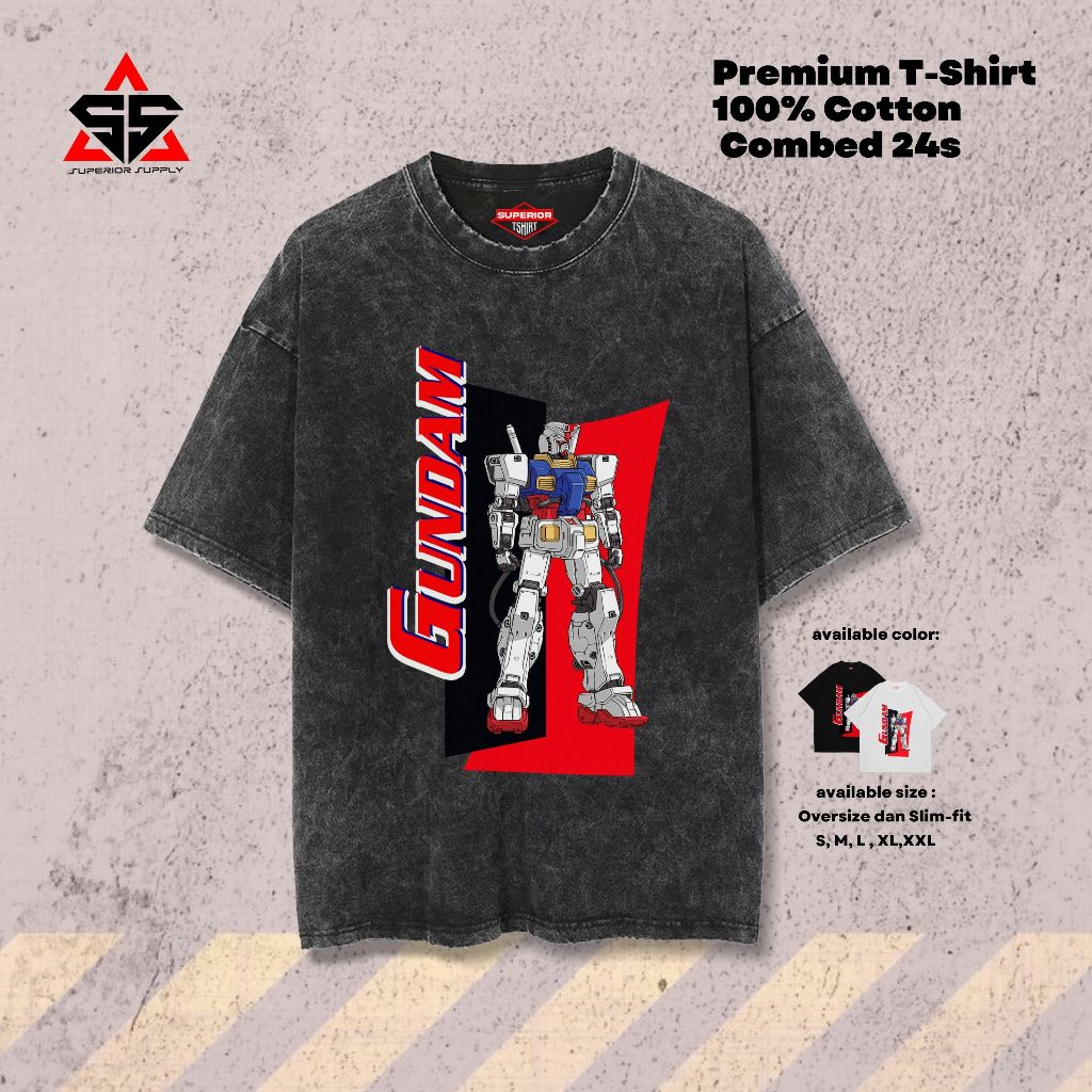 SUPERIOR Kaos Gundam Oversized washed tshirt Oversize slimfit sandwash GDM-8