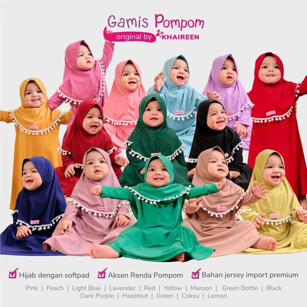 GAMIS POMPOM gamis polos anak perempuan gamis jersey anak premium gamis set hijab anak
