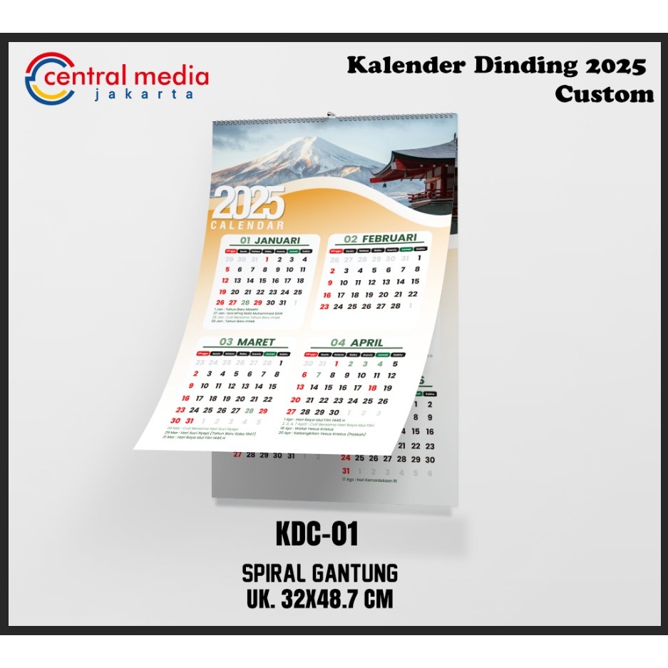 

Cetak Kalender Dinding 2025 Custom isi 3 Lembar AC 190 Spiral Gantung Wall Calendar