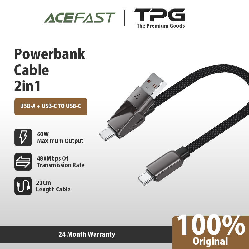 THE PREMIUM GOODS - KABEL DATA PD 60W CHARGER PENDEK PB POWERBANK ACEFAST C13-05 USB TYPE-C TO TYPE-