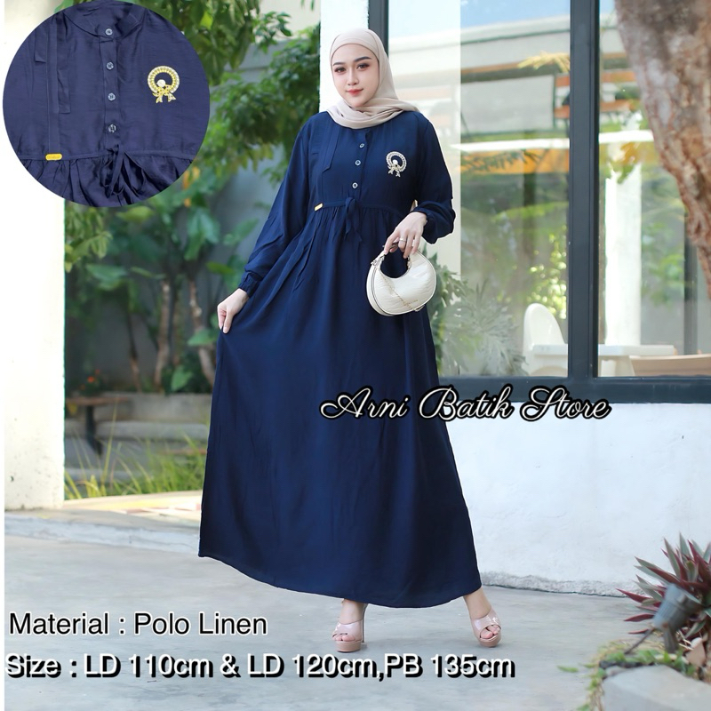 SORAYA GAMIS BORDIR TERBARU BAHAN POLOLINEN MODEL KANCING DEPAN/ DRESS TERBARU MODEL SIMPLE DAN ELEG