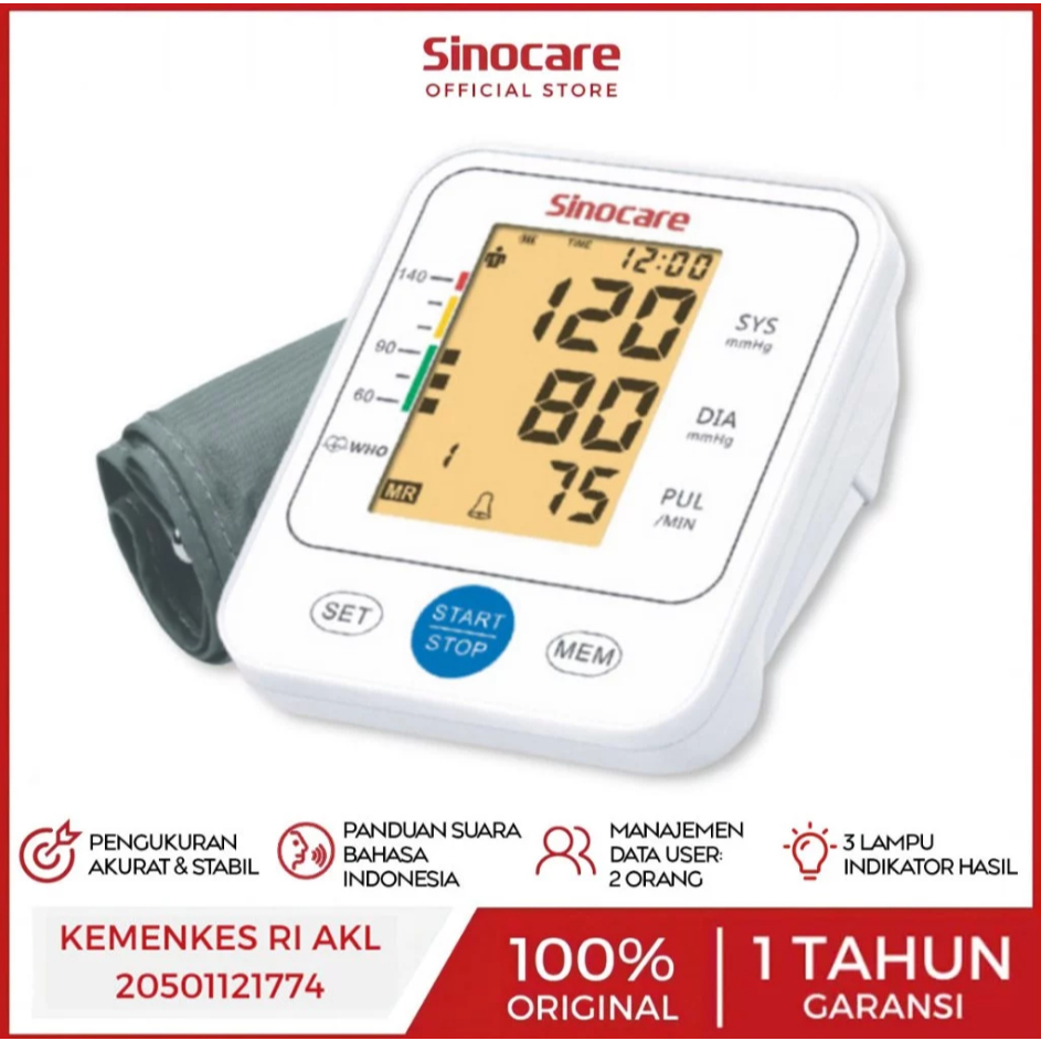 Alat Tensi Darah Digital Otomatis Sinocare BSX-516 (Bahasa) Tensi Digital Alat Cek Tensi Darah