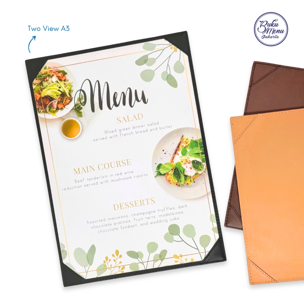 

ART R8H5 Buku Menu Kulit model Two View dua sisi ukuran A3 Ready Stock Restoran Cafe Hotel