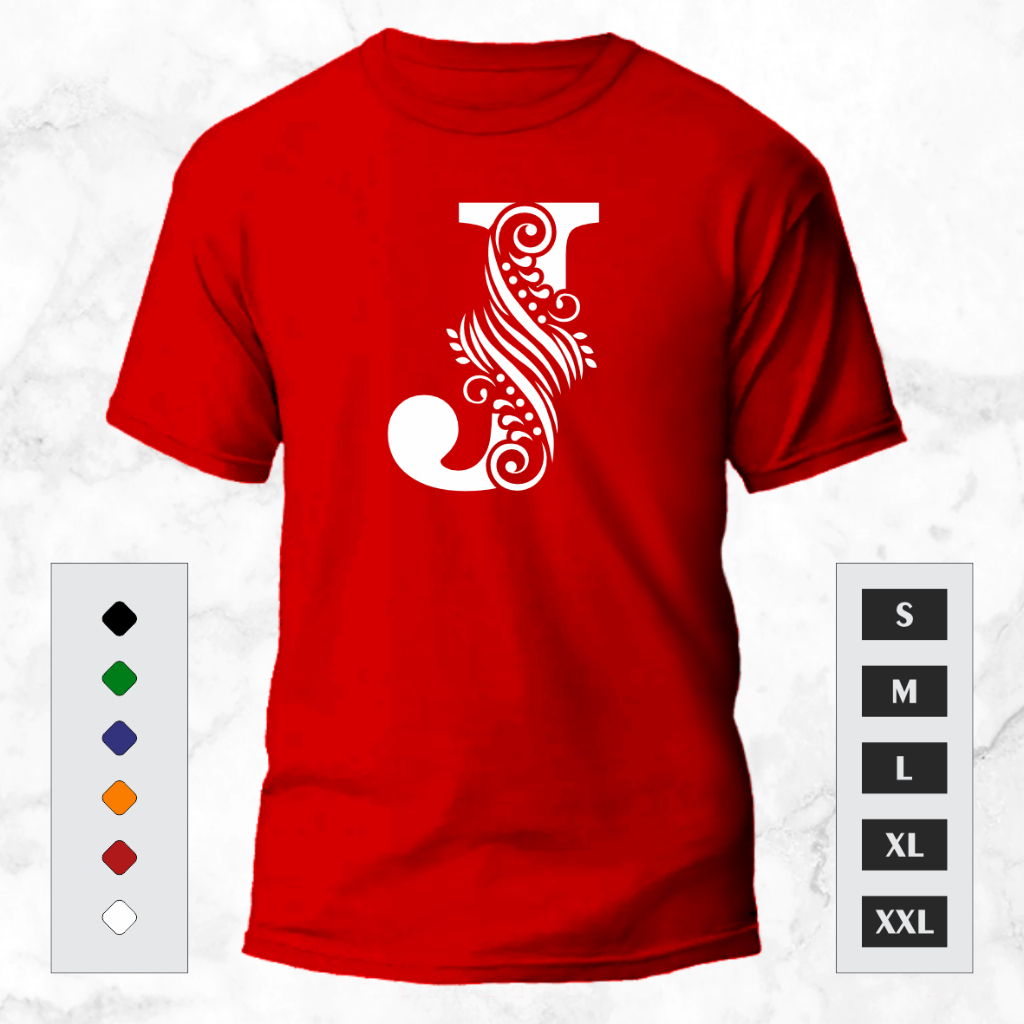 FREE GANTUNGAN KUNCI-KAOS INISIAL HURUF J-KAOS INISIAL NAMA-KAOS OBLONG UNISEX