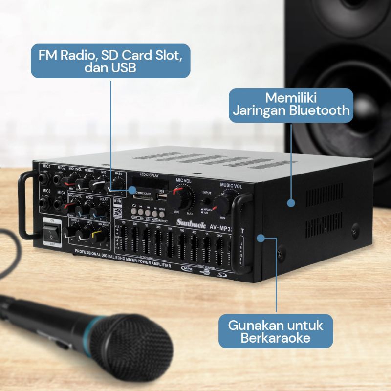 sunbuck EQ amplifier bluetooth karaoke 2000 Watt termurah