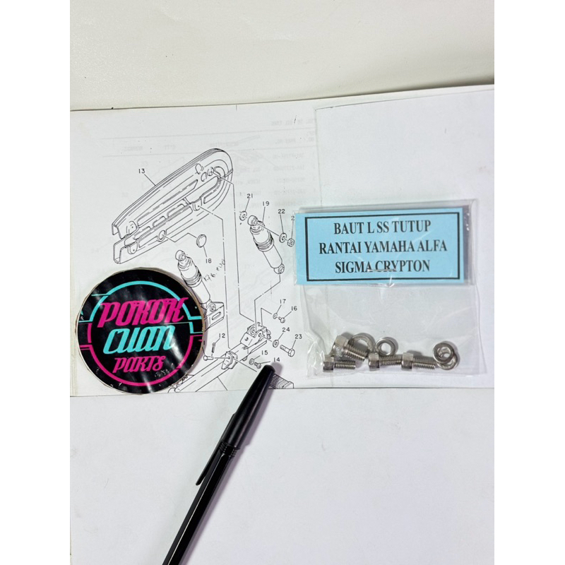 Baut L stainless tutup rantai Yamaha ALFA SIGMA CRYPTON