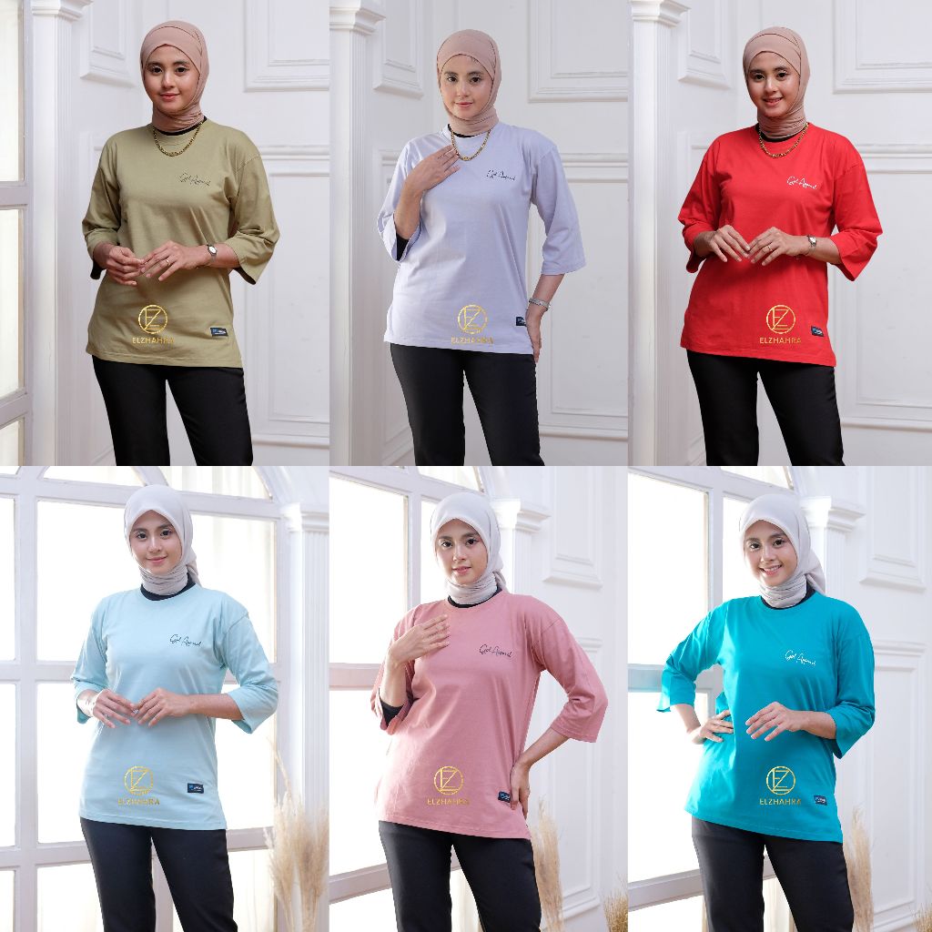ELZ KAOS WANITA TERBARU LENGAN 7/8 BAHAN KATUN KOMBED 20s | KAOS WANITA JUMBO | KAOS WANITA OVERSIZE