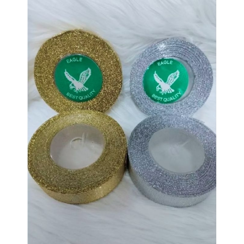 

( COD ) 1.5 inch Pita metalik emas dan silver Eagle 1.5 " / 4 cm / 25 yard