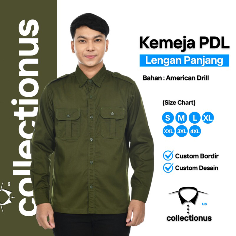 Baju Kemeja PDL PDH Hijau Army Lengan Panjang Seragam Kerja Dinas Lapangan Outdoor Custom Desain Kom