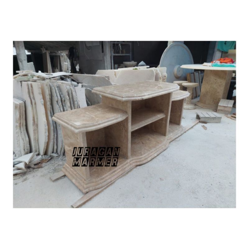 Meja Bivet TV Batu Marmer Krem Motif Glosy