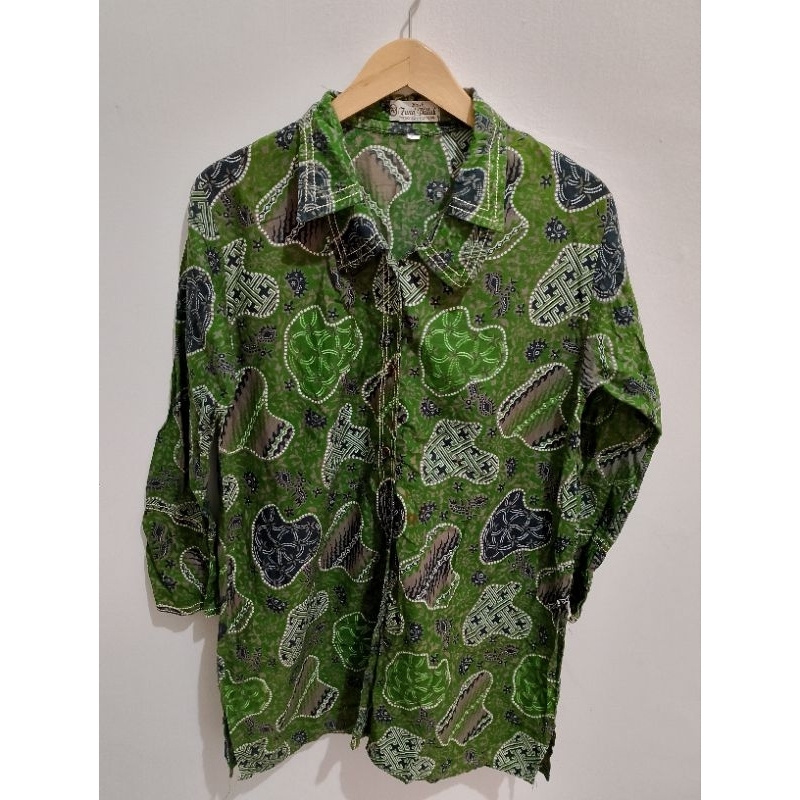 Kemeja batik cewek model tunik hijau