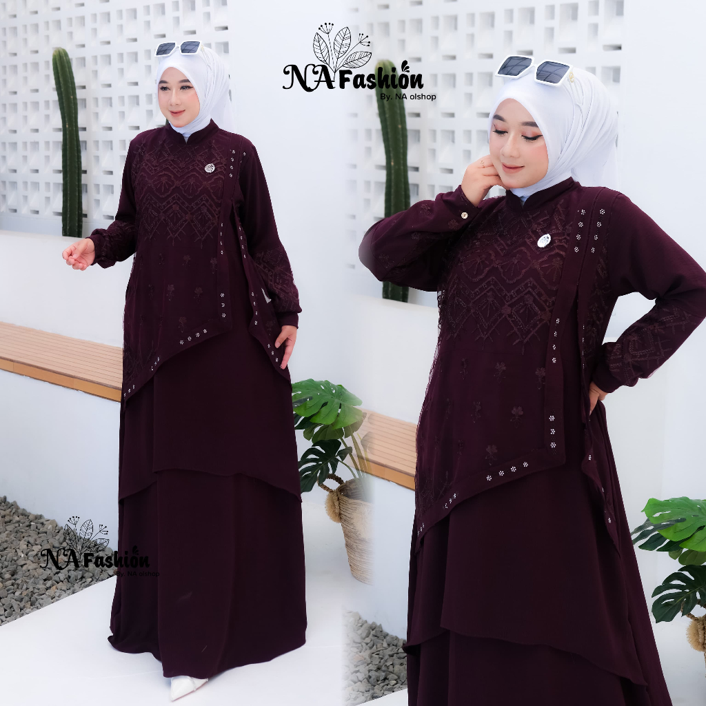 Na Fashion- NAMIRA Dress Gamis Malaysia Variasi Brukat Bahan Cinkle mix brokat sapto mewah cantik el