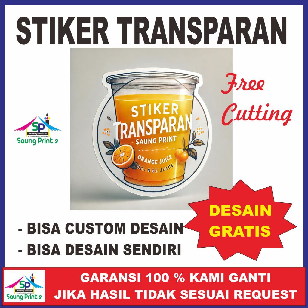 

Cetak Stiker Transparan Bening Untuk Label Cup Minuman Anti Air Bisa Custom dan Free Desain