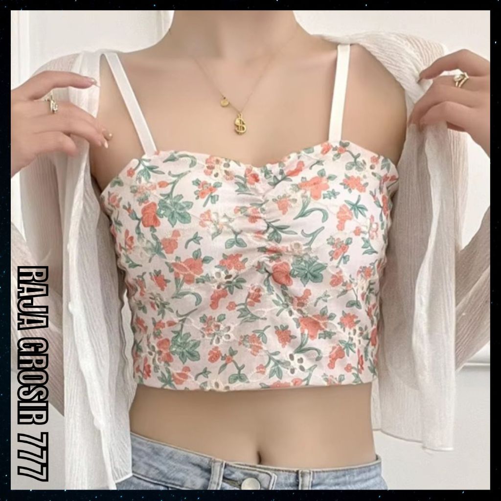 Baju Singlet Crop Sexy Premium Baju Crop Floral Tanktop Fashion Wanita PDW 23