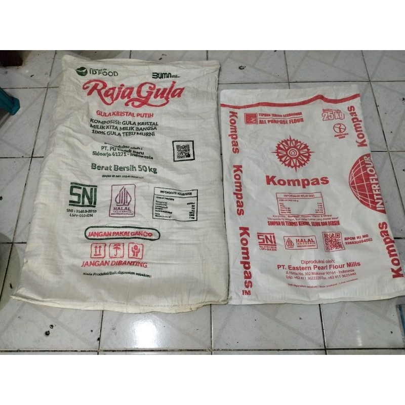 karung bekas gula 50kg dan tepung 25kg