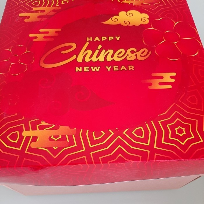 

( 5 Pcs ) Box Hampers Cheesecake Sincia Kotak Packaging Brownies Tema Red Imlek Ukuran 25x25x10 cm