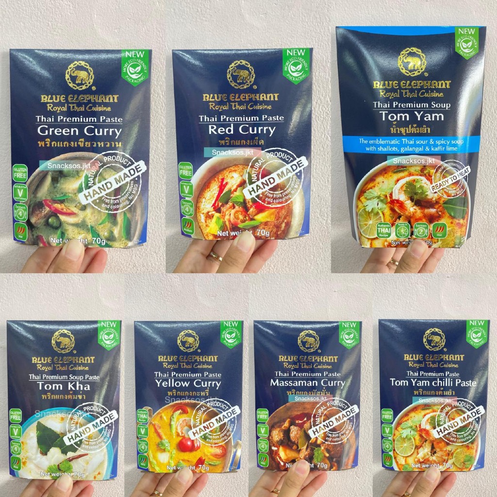 

BLUE ELEPHANT ROYAL THAI CUISINE PREMIUM PASTE GREEN CURRY / RED CURRY / YELLOW CURRY / MASSAMAN CURRY / TOMYUM CHILI PASTE / PREMIUM SOUP PASTE TOM KHA / TOM YAM THAILAND