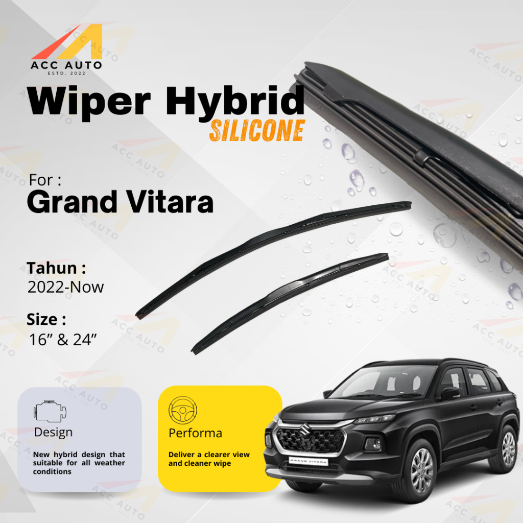 Wiper Hybrid / Wiper Frameless Mobil Suzuki Grand Vitara Karet Kaca Silicon Hybrid