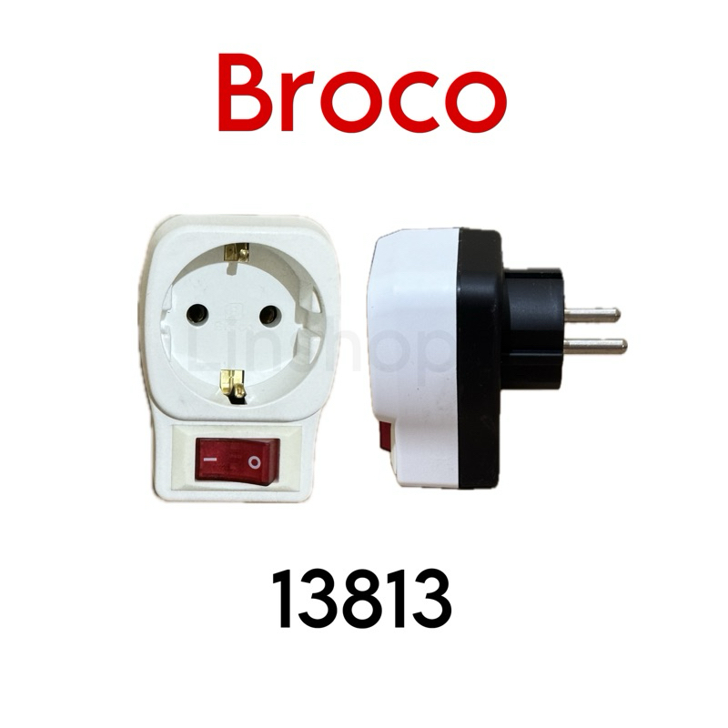 BROCO 13813 ADAPTER STOP KONTAK 1 LUBANG + STEKER + SAKLAR ON OFF BROCO 13813