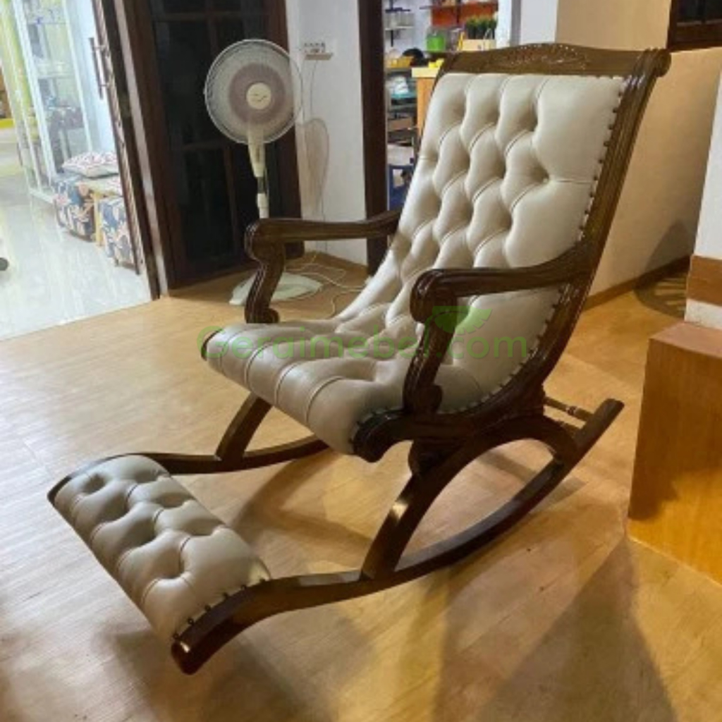 Kursi Goyang Santai Selonjoran Sofa Malas Kayu Jati ELegan Klasik Tahan Lama