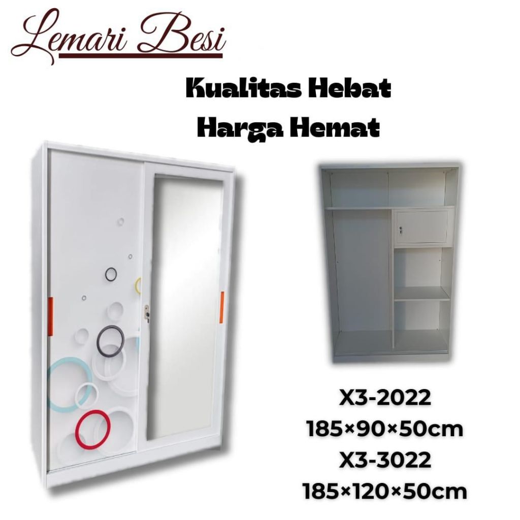 Lemari Baju Sliding Besi X3 3022- Lemari Baju Sliding - Almari Baju sliding - Lemari Baju 2 Pintu - 