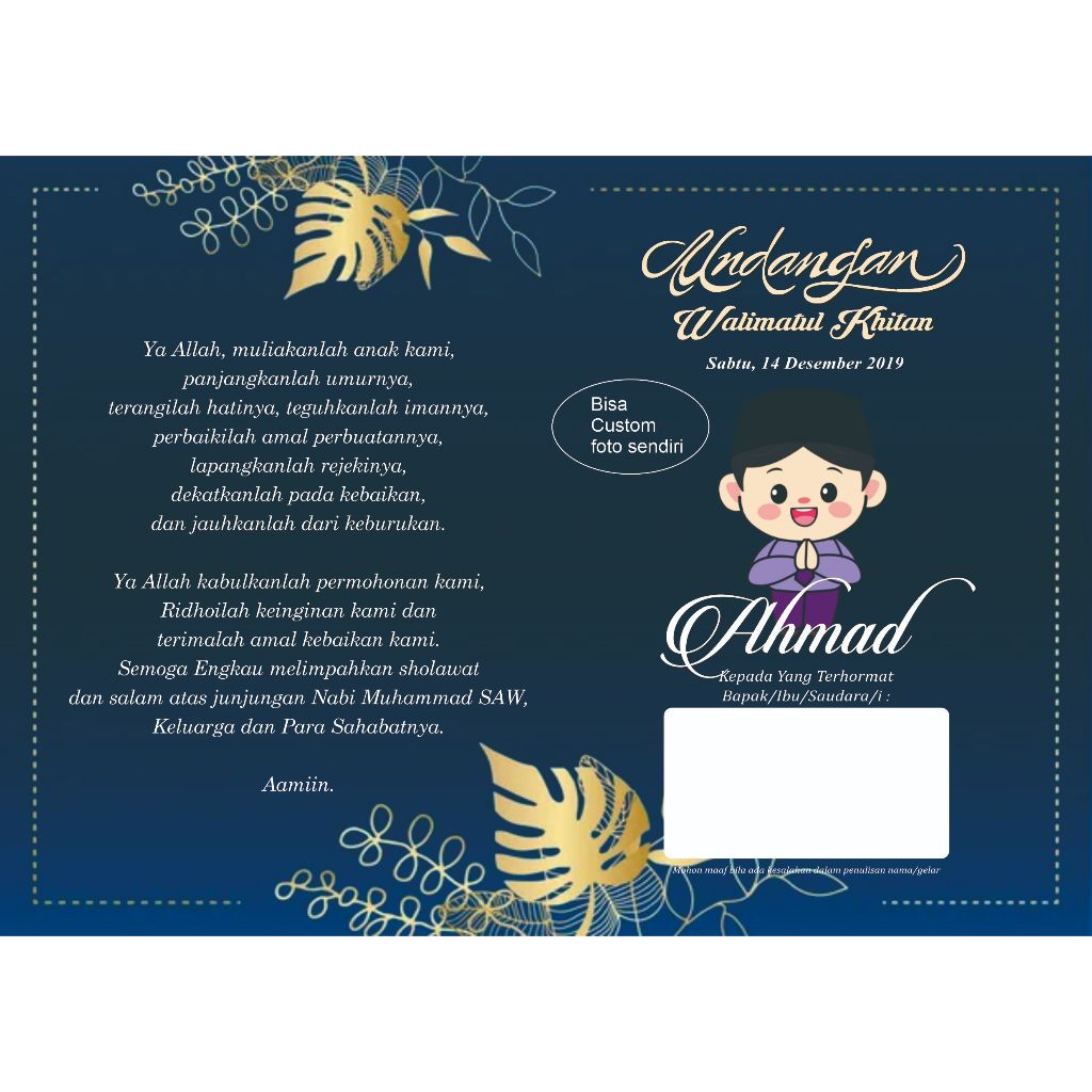 UNDANGAN KHITAN, UNDANGAN ANAK KHITAN CUSTOM, UNDANGAN KILAT, UNDANGAN