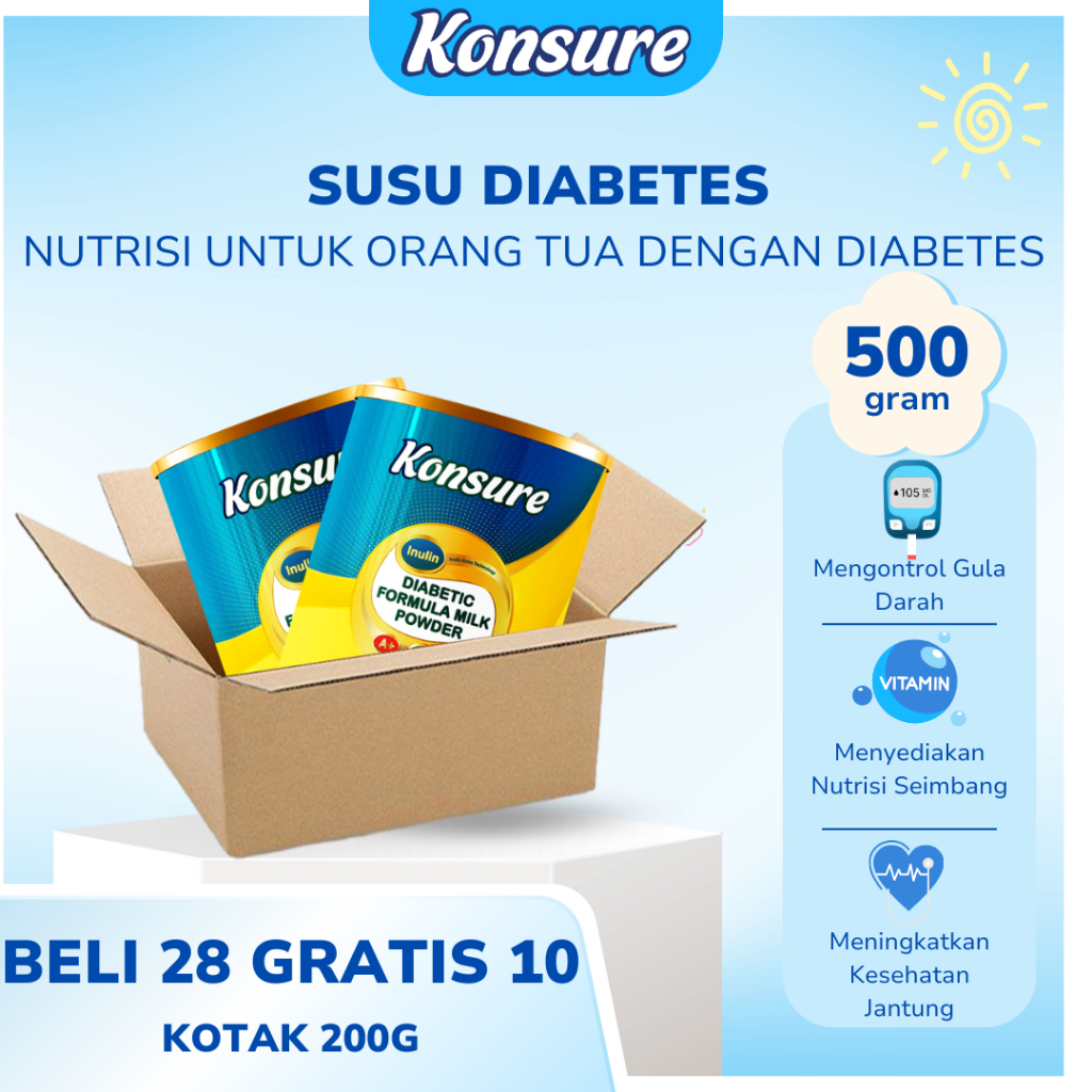 

[ BELI 28 GRATIS 10] KONSURE 500G - SUSU IMPOR DARI AS YANG MENGATASI PENYAKIT DIABETES ASLI